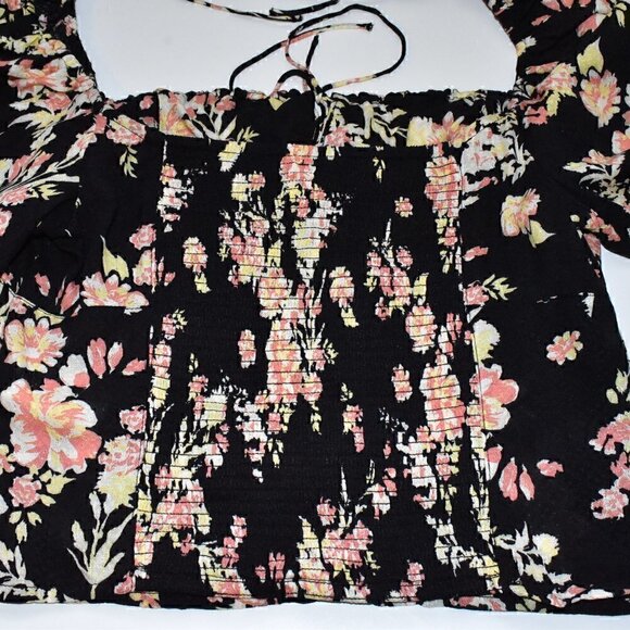 Free People Hilary Print Boho Top Black Floral Size M - Picture 12 of 14
